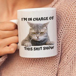 I'm In Charge Of This Shit Show, Sarcastic Cat Mug, Sassy And Funny Snarky Cat